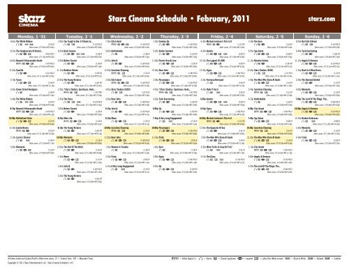 Starz Cinema Schedule - February, 2011