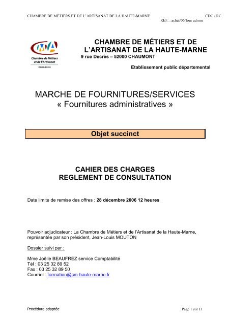 cahier des charges fournitures