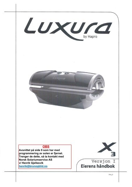 Hapro Luxura X3 I, manual - Norsk Solariumservice