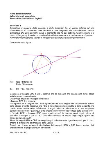 Anna Serena Berardo Laboratorio di geometria Esercizi del 05/12 ...