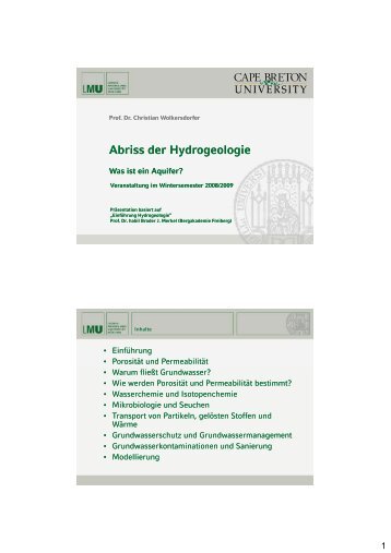 Abriss der Hydrogeologie - Christian Wolkersdorfer