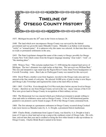 Timeline - Chronology of Events - Otsego Community Connection