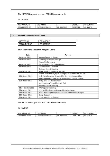 TABLE OF CONTENTS - Waratah-Wynyard Council