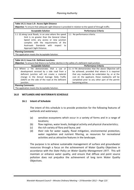 TABLE OF CONTENTS - Waratah-Wynyard Council