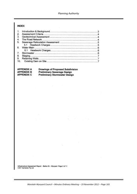 TABLE OF CONTENTS - Waratah-Wynyard Council