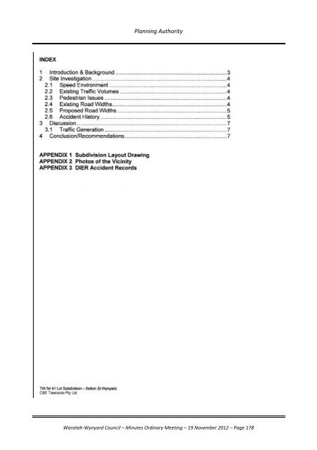TABLE OF CONTENTS - Waratah-Wynyard Council
