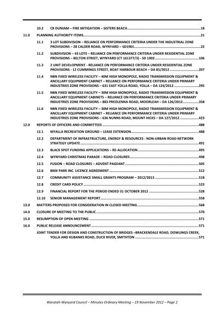 TABLE OF CONTENTS - Waratah-Wynyard Council