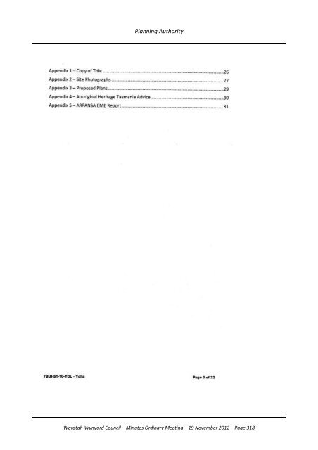 TABLE OF CONTENTS - Waratah-Wynyard Council