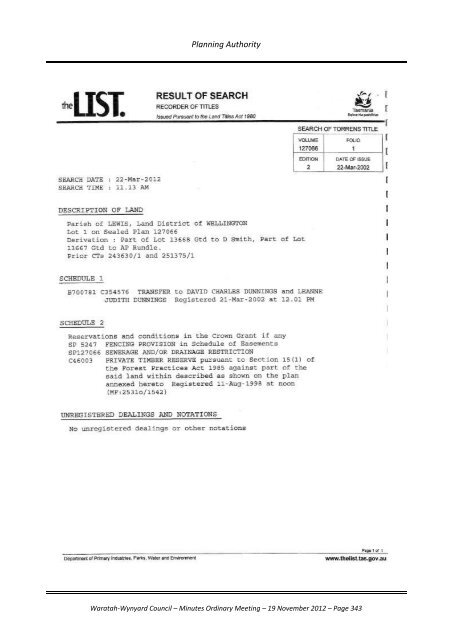 TABLE OF CONTENTS - Waratah-Wynyard Council