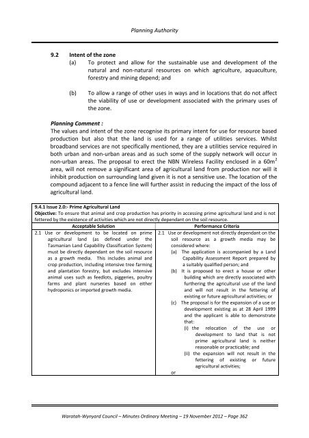 TABLE OF CONTENTS - Waratah-Wynyard Council