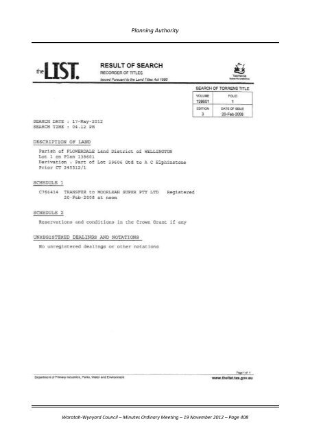 TABLE OF CONTENTS - Waratah-Wynyard Council