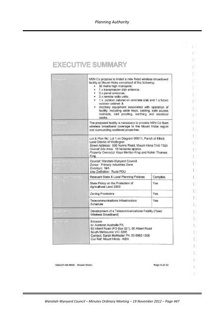 TABLE OF CONTENTS - Waratah-Wynyard Council