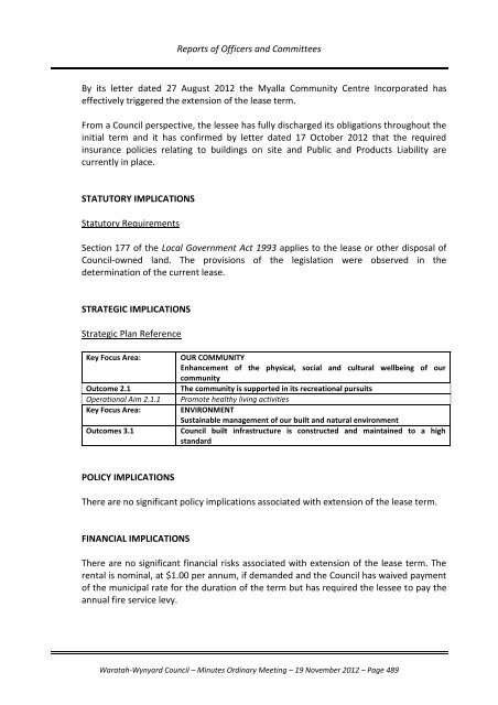 TABLE OF CONTENTS - Waratah-Wynyard Council