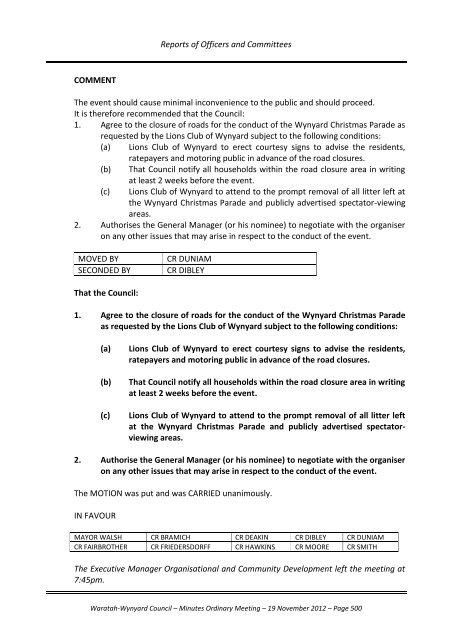 TABLE OF CONTENTS - Waratah-Wynyard Council