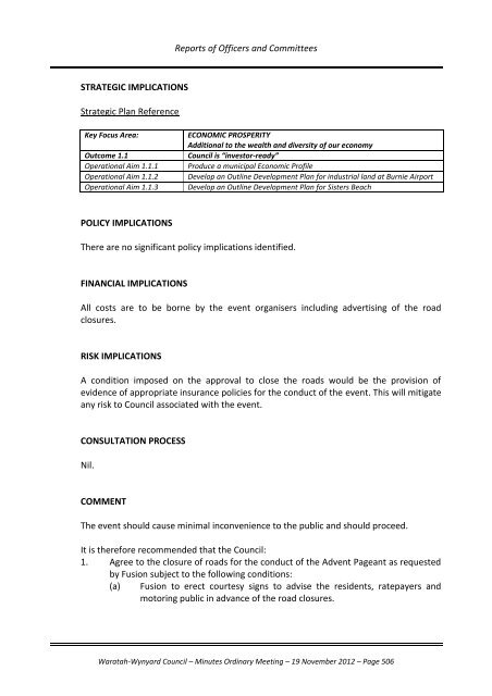 TABLE OF CONTENTS - Waratah-Wynyard Council