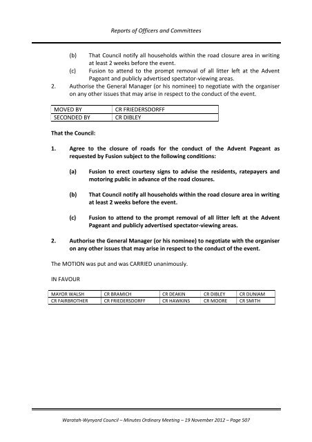 TABLE OF CONTENTS - Waratah-Wynyard Council