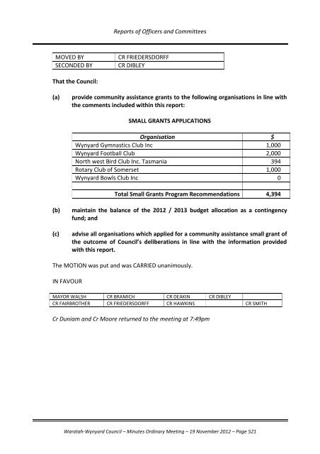 TABLE OF CONTENTS - Waratah-Wynyard Council