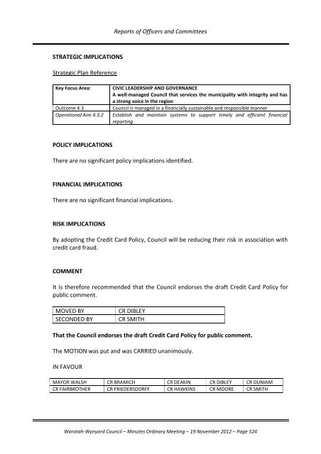 TABLE OF CONTENTS - Waratah-Wynyard Council