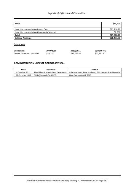 TABLE OF CONTENTS - Waratah-Wynyard Council