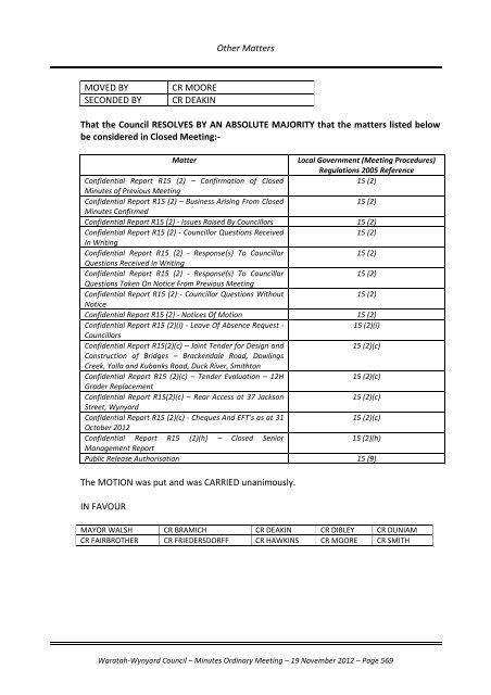 TABLE OF CONTENTS - Waratah-Wynyard Council