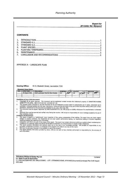 TABLE OF CONTENTS - Waratah-Wynyard Council