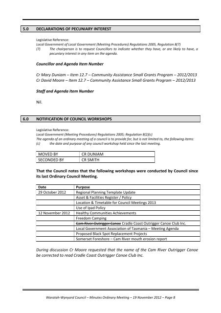 TABLE OF CONTENTS - Waratah-Wynyard Council