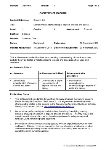 90944 Demonstrate understanding of aspects of acids and ... - NZQA