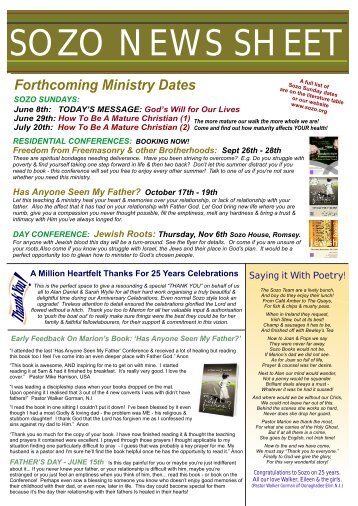 News Sheet 210 - June 8th 2008 - Sozo Ministries International