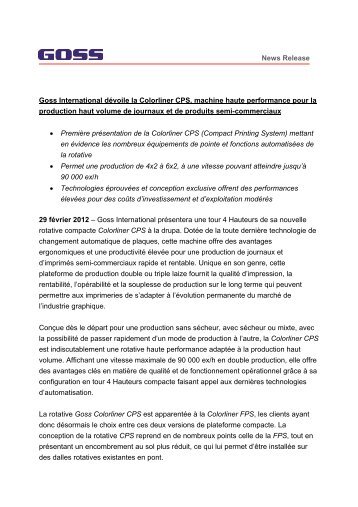 News Release Goss International dÃ©voile la Colorliner CPS ...