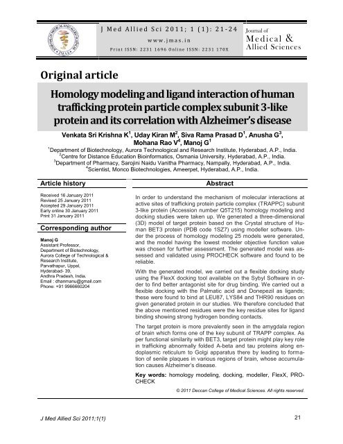 Homology modeling and ligand interaction of human trafficking ...