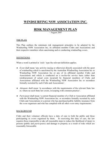 windsurfing nsw association inc. risk management plan - Australian ...