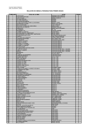 relación de obras literarias para primer grado - Colegio Santa Teresita