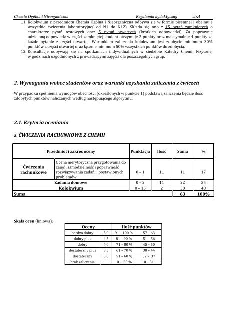 Regulamin dydaktyczny - Katedra i ZakÅad Chemii Fizycznej