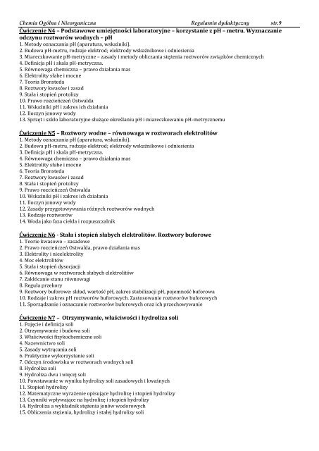 Regulamin dydaktyczny - Katedra i ZakÅad Chemii Fizycznej