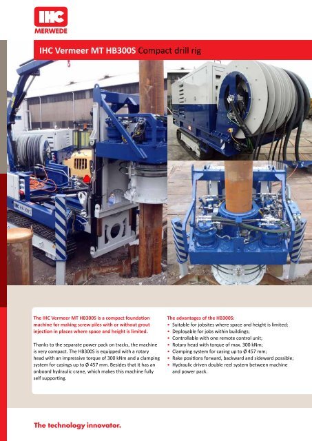 IHC Vermeer HB300S mini piling rig spec sheet - AGD Equipment