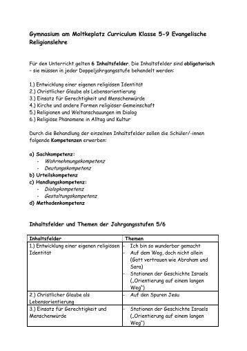Gymnasium am Moltkeplatz Curriculum Klasse 5-9 Evangelische ...