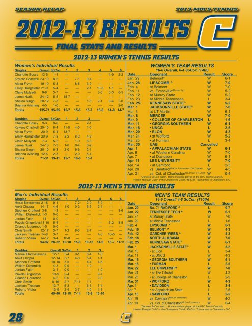 2012 TENNIS MEDIA GUIDE - UTC Athletics