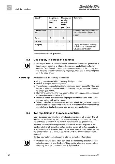 User Manual XXL Globetrotter 2006 - Dethleffs