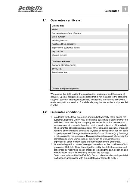 User Manual XXL Globetrotter 2006 - Dethleffs