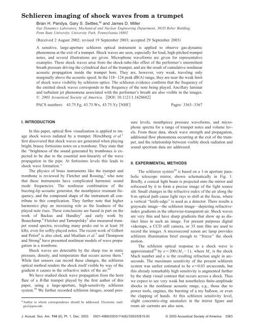 August Toepler Schlieren imaging of shock waves from a trumpet - Department of ...