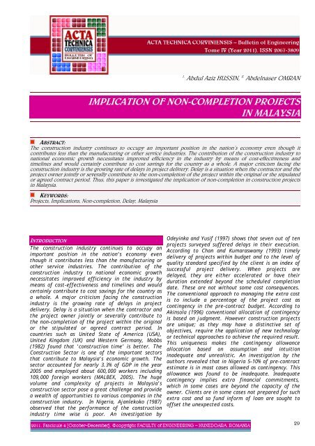 implication of non-completion projects in malaysia - Acta Technica ...