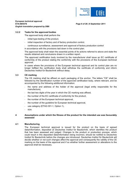 European Technical Approval ETA-08/0376 - bei Powers Europe