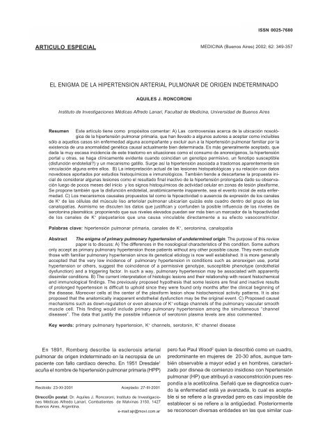 EL ENIGMA DE LA HIPERTENSION ARTERIAL PULMONAR DE ...