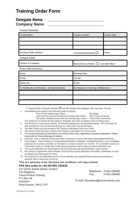 Training Order Form - Trend