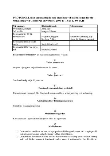 PROTOKOLL från sammanträde med styrelsen vid ... - Slaviska språk