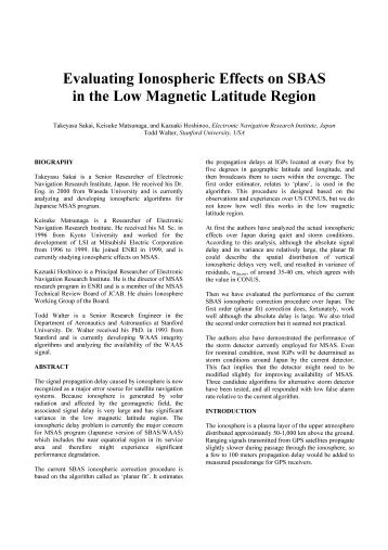 Evaluating Ionospheric Effects on SBAS in the Low Magnetic ... - ENRI