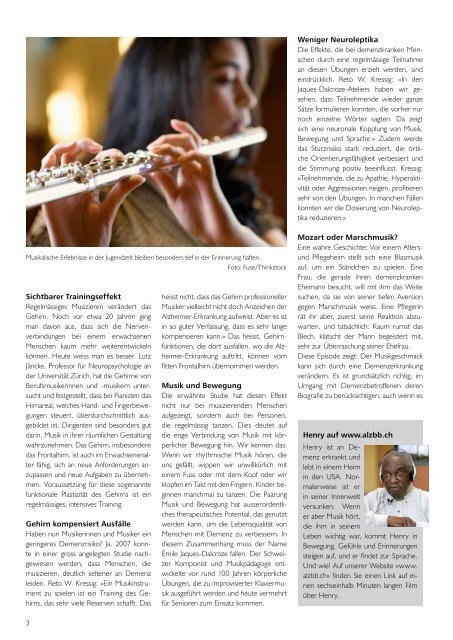 Musik, das unfassbare Wesen - Alzheimer-Bulletin 2/2014