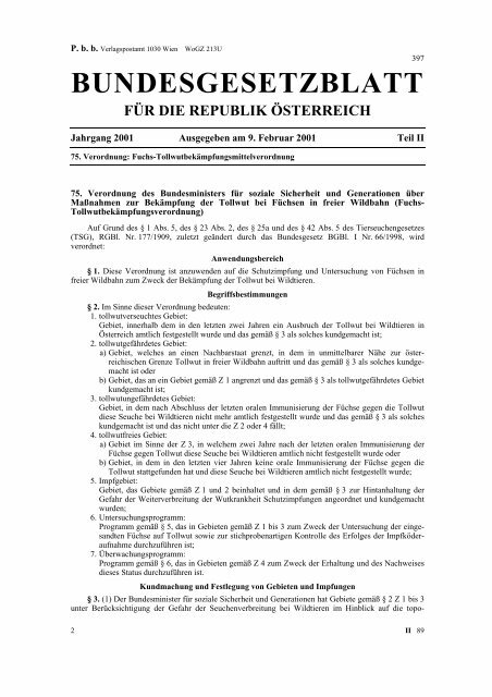 DOKUMENTATION DER TOLLWUT IN ÃSTERREICH 1945 - 2003