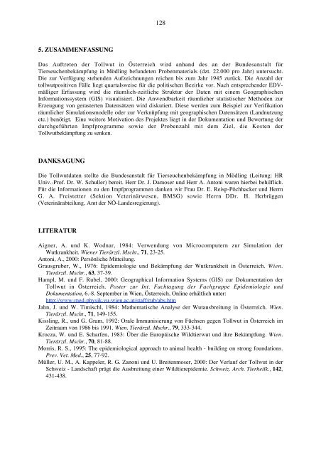 DOKUMENTATION DER TOLLWUT IN ÃSTERREICH 1945 - 2003