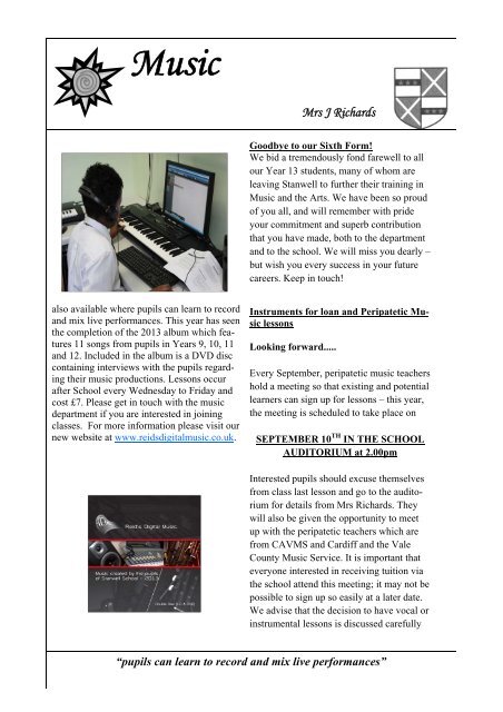 to download a copy of this Newsletter - Stanwell School